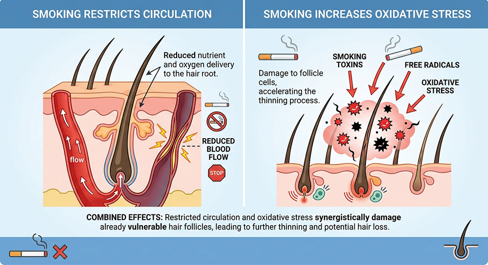 does smoking cause hair loss, effects of smoking on hair, hair follicle circulation