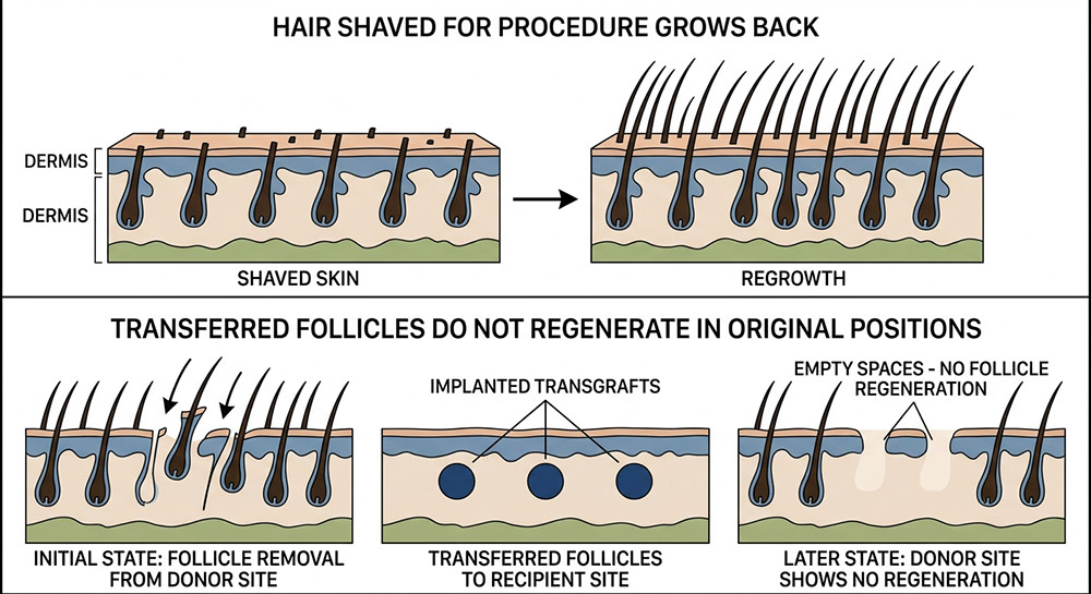 what happens to donor area after hair transplant, does donor hair grow back, donor area recovery